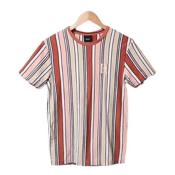 HUF Worldwide Striped Short Sleeve Tee S Shirt Skater Hip Hop EDM Cali Skate - Picture 3 of 10